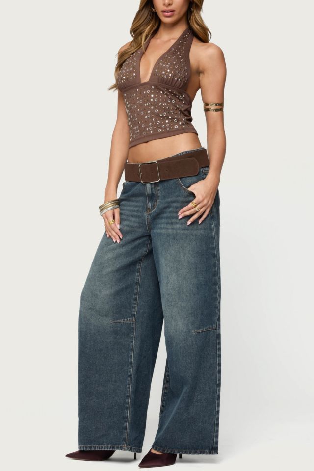 Edikted Jackie Stud & Grommet Halter Top #1