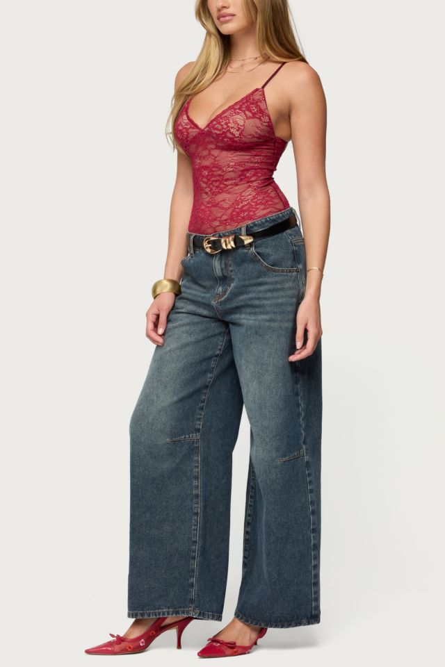 Edikted Nolyn Sheer Lace V Neck Bodysuit #1