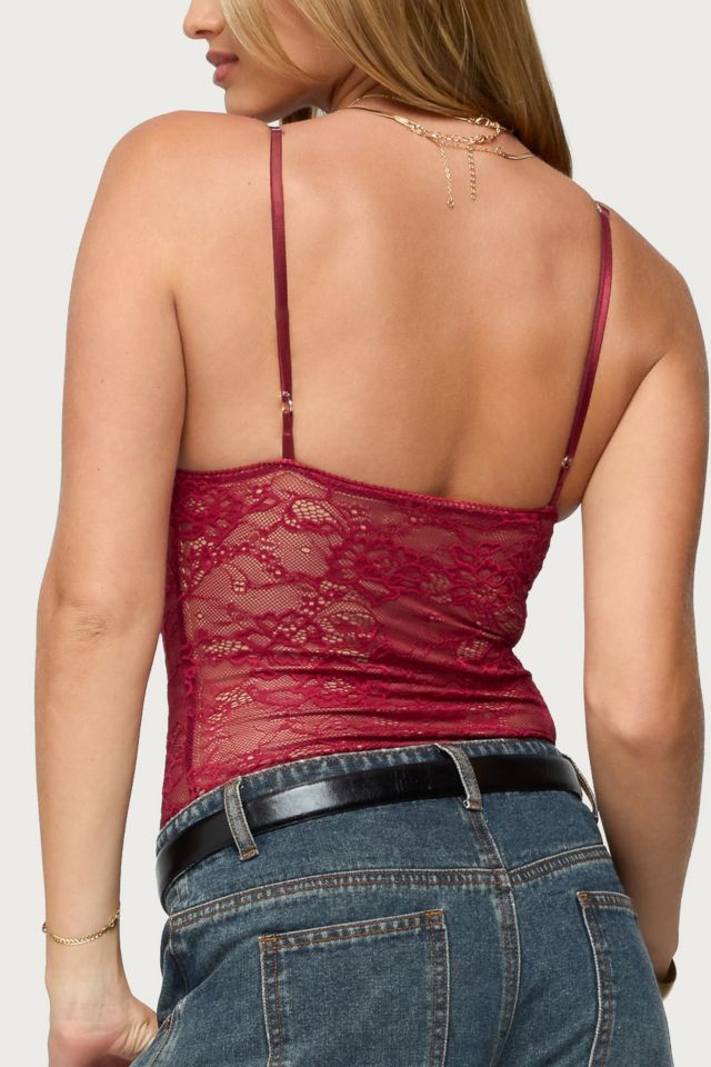 Edikted Nolyn Sheer Lace V Neck Bodysuit #4