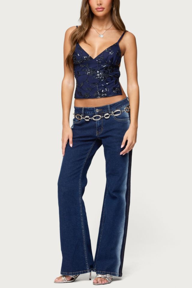 Edikted Pia Sequin Floral Backless Top #1
