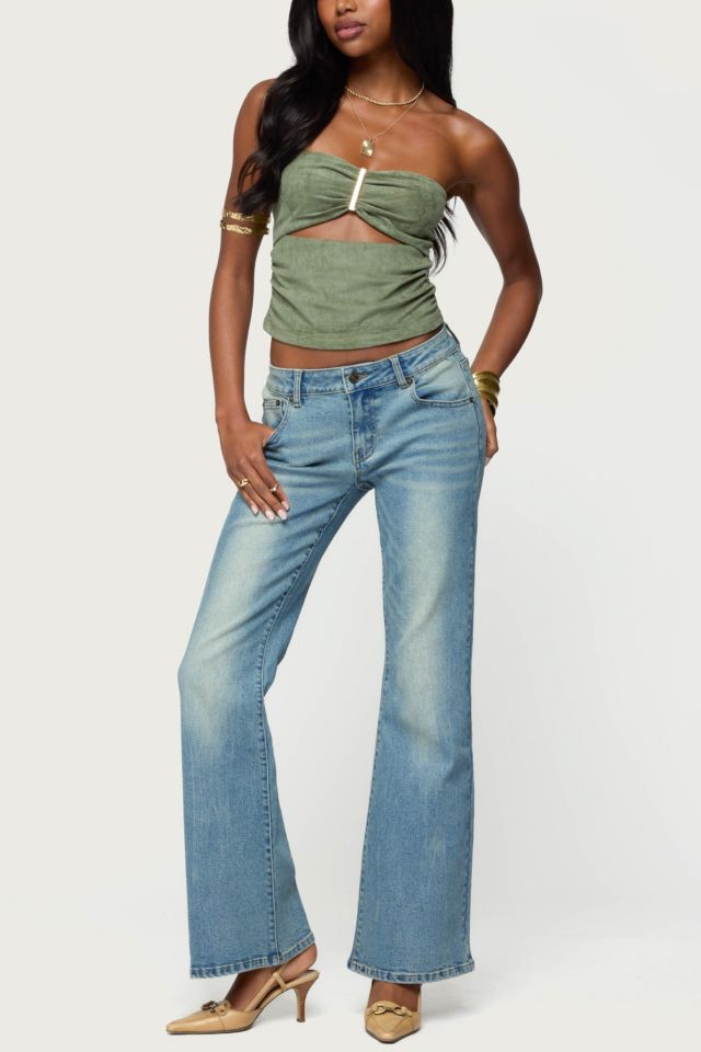 Edikted Kalina Cutout Faux Suede Strapless Top #1