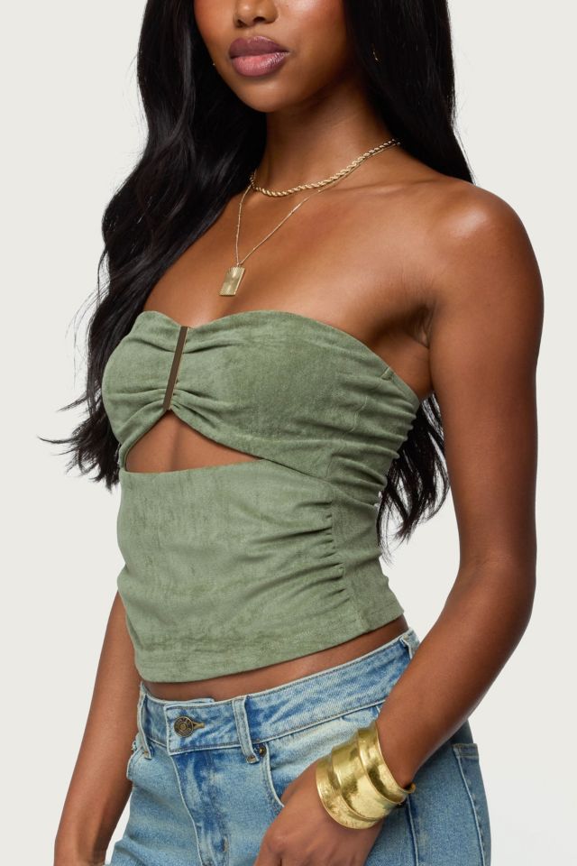 Edikted Kalina Cutout Faux Suede Strapless Top #2