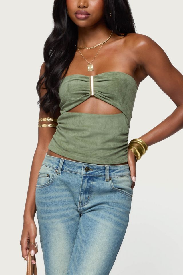 Edikted Kalina Cutout Faux Suede Strapless Top #3