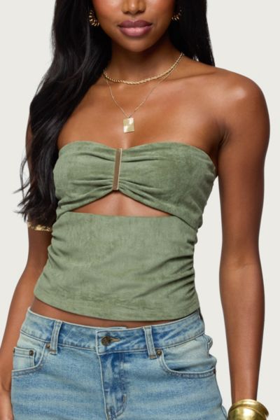 Edikted Kalina Cutout Faux Suede Strapless Top