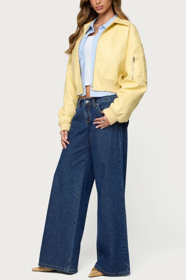 Edikted Zayna Cropped Faux Leather Bomber Jacket #1