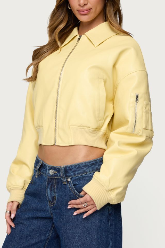 Edikted Zayna Cropped Faux Leather Bomber Jacket #2