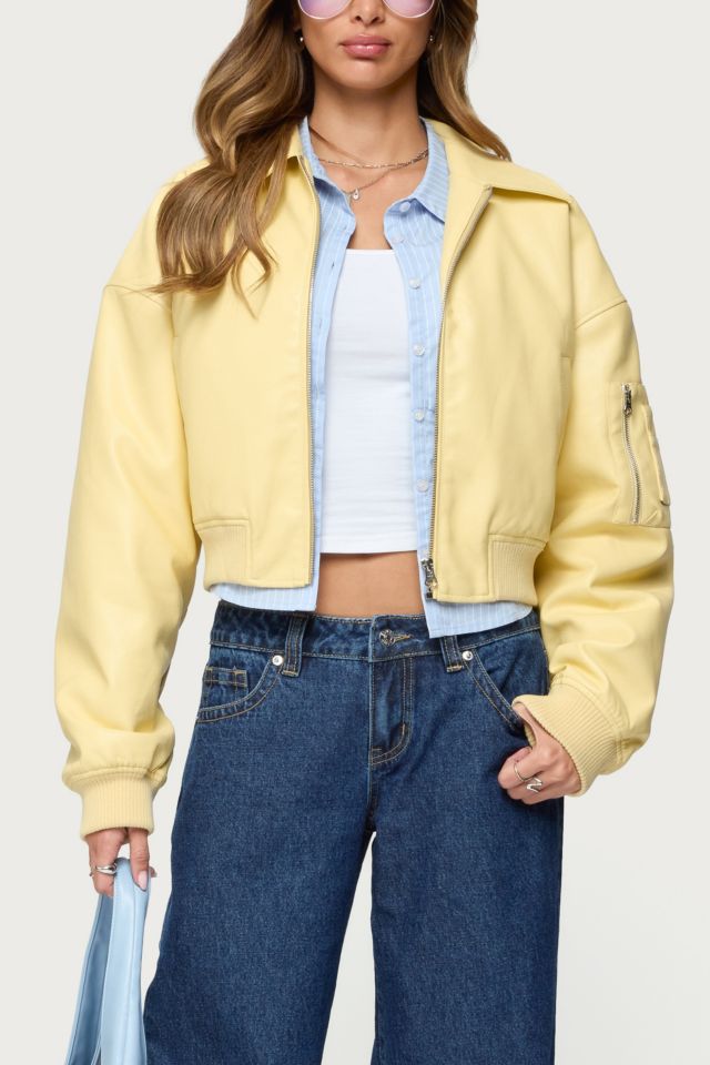 Edikted Zayna Cropped Faux Leather Bomber Jacket #3