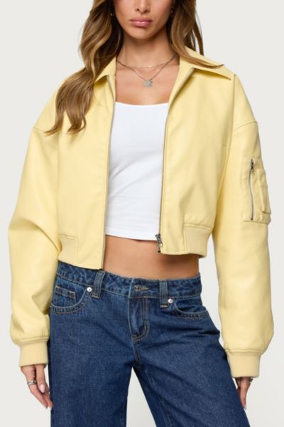 Edikted Zayna Cropped Faux Leather Bomber Jacket