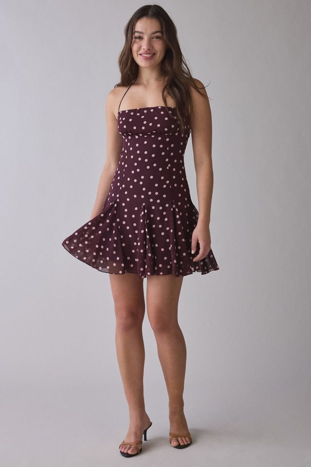 Kiss The Sky Chianti Polka Dot Halter Mini Dress | Urban Outfitters