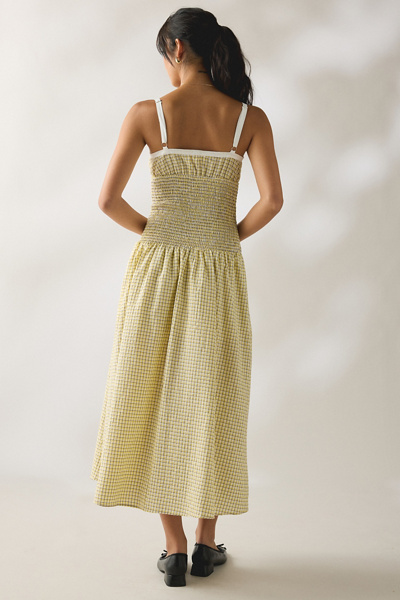 Kiss The Sky Jules Seersucker Shirred Drop Waist Maxi Dress