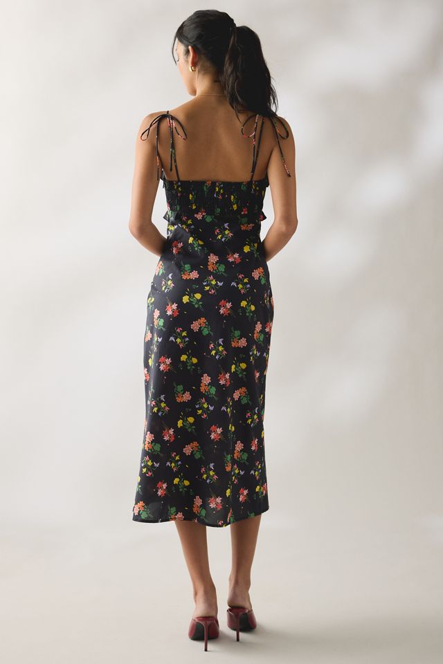 Robe midi froncée à volants Fleurs Kiss The Sky #1