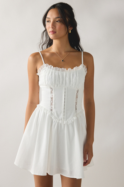 Kiss The Sky Maisie Frill Lace Trim Corset Mini Dress in White, Women’s at Urban Outfitters