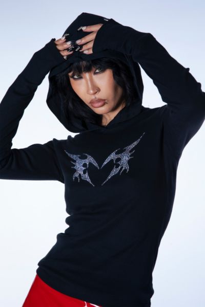Mindblown Dark Angel Rhinestone Hooded Baby Tee