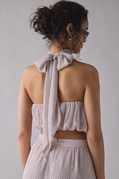 AFRM Laramie Mauve Pin Dot High Neck Halter Top