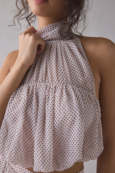 AFRM Laramie Mauve Pin Dot High Neck Halter Top