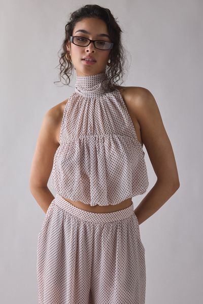 AFRM Laramie Mauve Pin Dot High Neck Halter Top