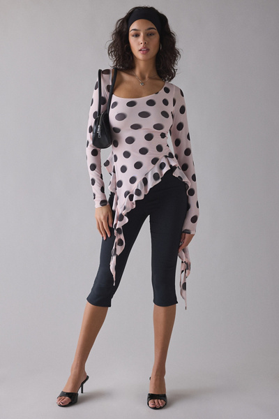 AFRM Doris Asymmetric Ruffle Long Sleeve Mesh Top