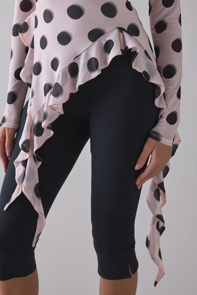 AFRM Doris Asymmetric Ruffle Long Sleeve Mesh Top