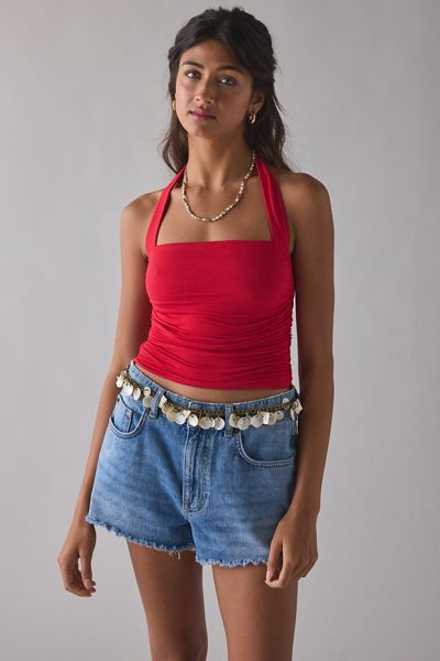 AFRM Arnya Ruched Mesh Halter Top