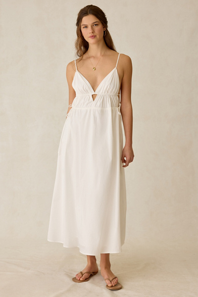 Kiss The Sky Lucia Gathered Tie White Maxi Dress | Urban Outfitters