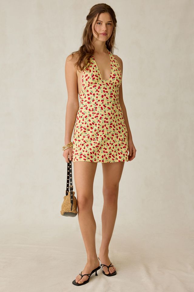 Kimchi Blue Flowerbeds Cherry Land Plunging Halter Mini Dress | Urban  Outfitters