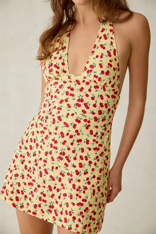 Kimchi Blue Flowerbeds Cherry Land Plunging Halter Mini Dress #2