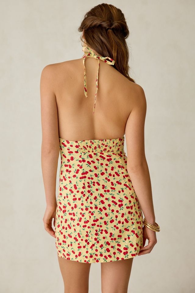 Kimchi Blue Flowerbeds Cherry Land Plunging Halter Mini Dress | Urban  Outfitters