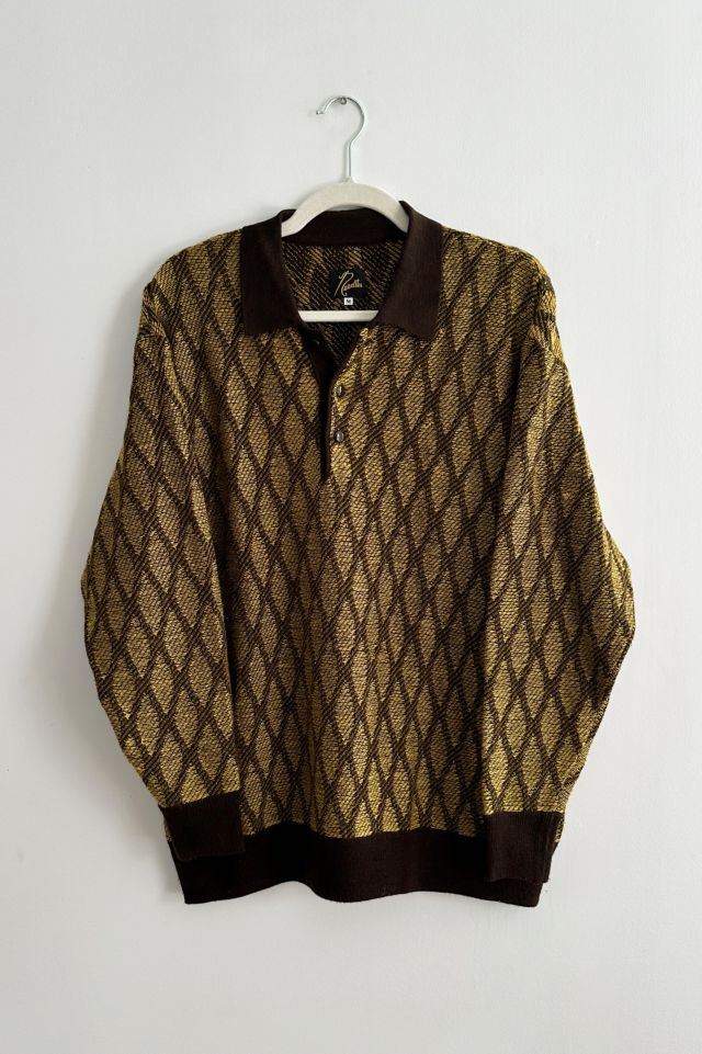Needles Jacquard Long Sleeve Knitted Polo