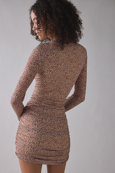 AFRM Mirza Long Sleeve Ruched Asymmetric Mesh Mini Dress