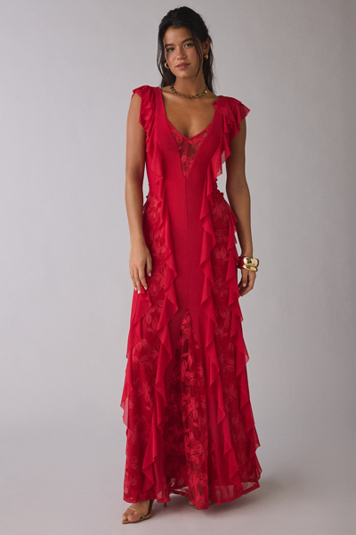 AFRM Trista Cascading Ruffle Lace Maxi Dress | Urban Outfitters