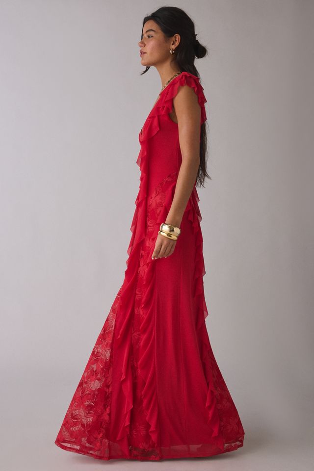 AFRM Trista Cascading Ruffle Lace Maxi Dress #2