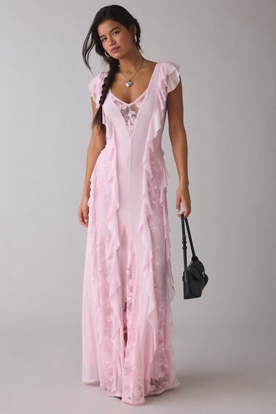 AFRM Trista Cascading Ruffle Lace Maxi Dress