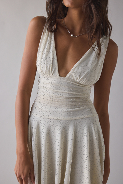 UO Be My Darling Studded Mesh Asymmetric Mini Dress