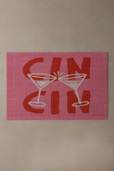 Urban Outfitters Thespacehouse Cin Cin Cheers Martini Cocktail Doormat In Pink At