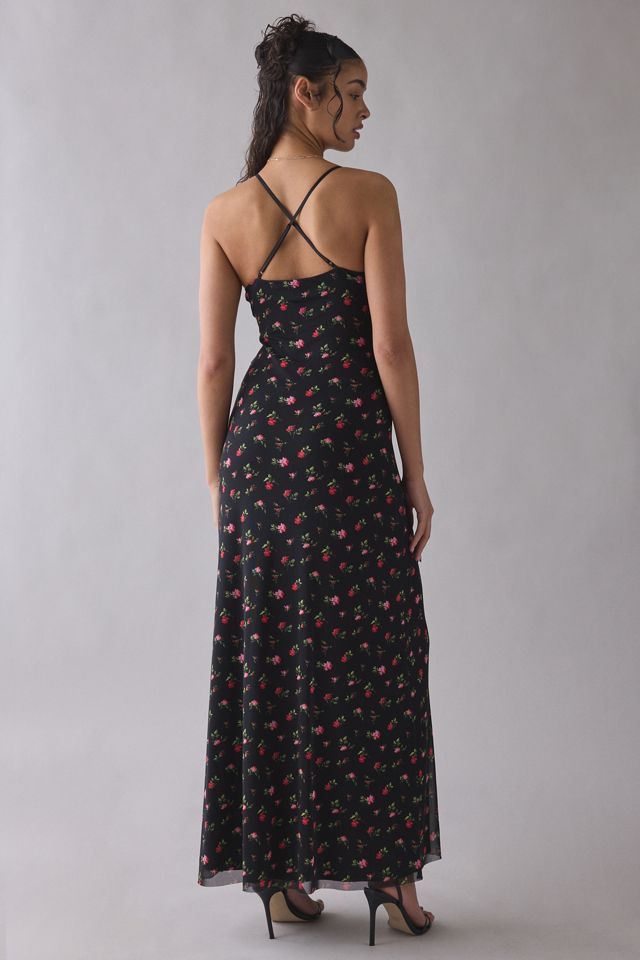 AFRM Romy Rose Ditsy Plunging Mesh Maxi Dress | Urban Outfitters