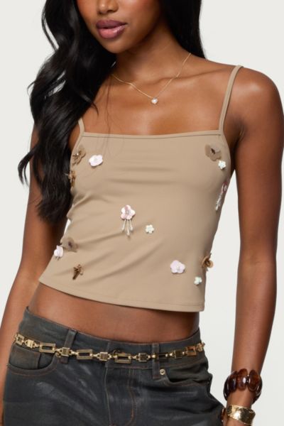 Edikted Malia Flower Applique Tank Top