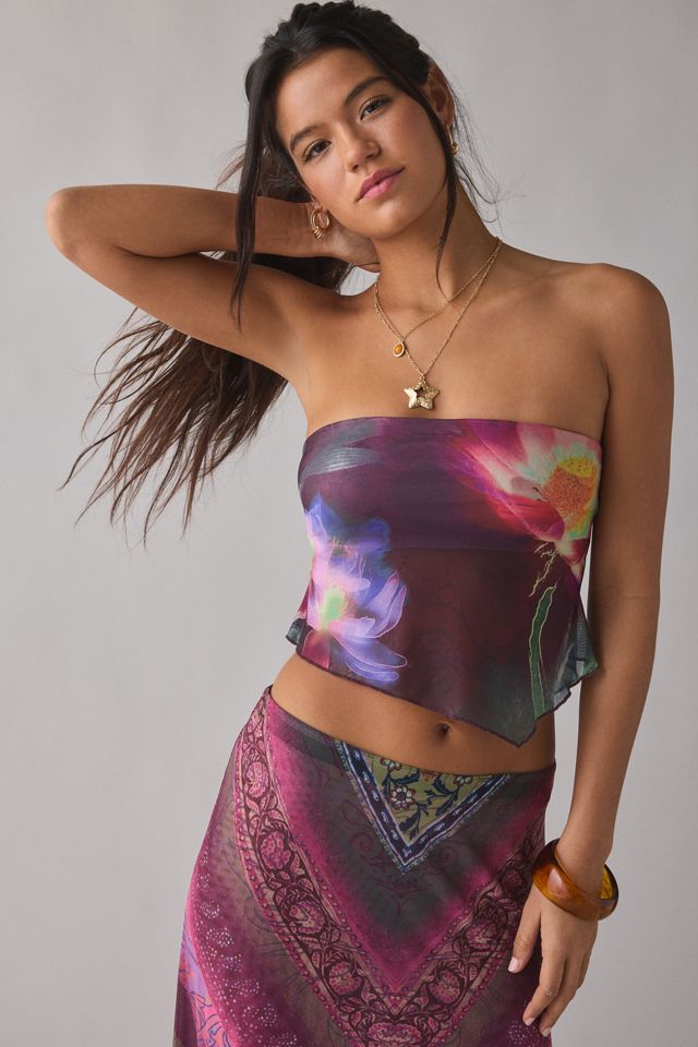 UO Shimmer Haze Printed Mesh Skirt 2-Piece Set #1