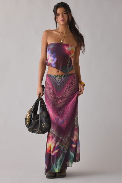 UO Shimmer Haze Printed Mesh Skirt 2-Piece Set