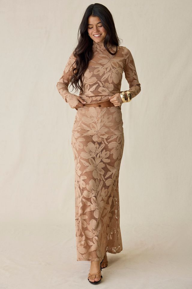 Jupe maxi en dentelle transparente Tilly Almond AFRM #1