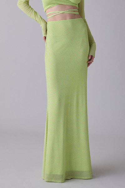 AFRM Tegan Citrus Pin Dot Mesh Maxi Skirt