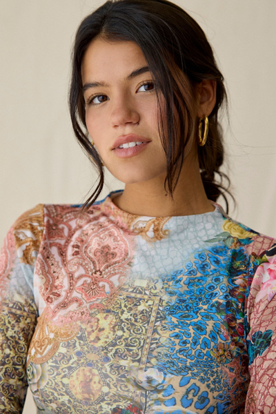 AFRM Loralei Iris Patchwork Mesh Long Sleeve Top