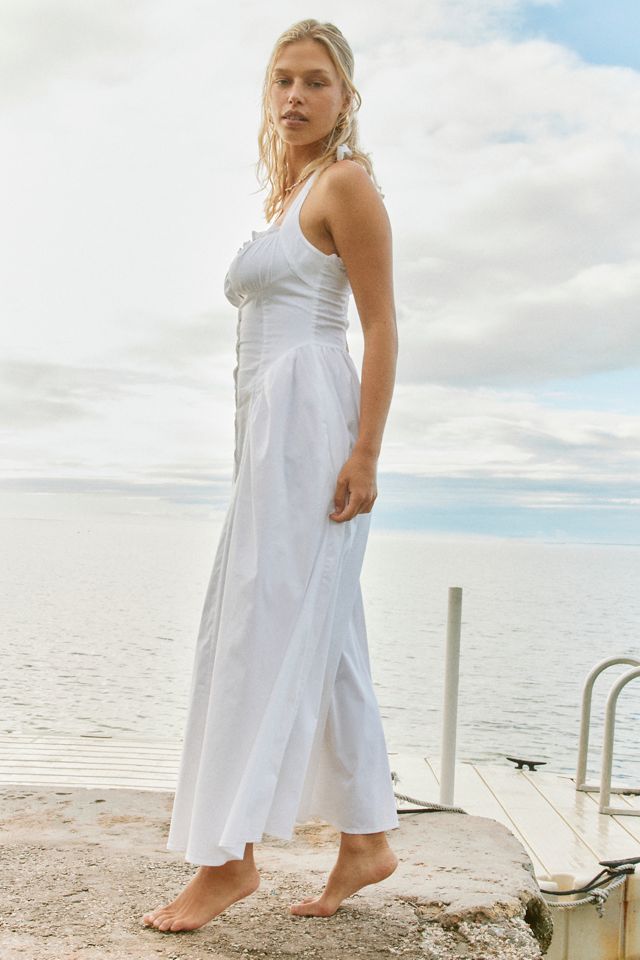 kiki！レスケ LESQUE WHITE/NAVY 7.0 Kimchi Blue Tea Time Basque Waist Halter Midi Dress | Urban Outfitters