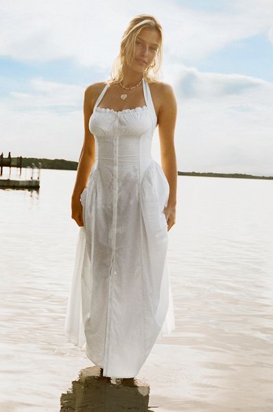 Kimchi Blue Tea Time Basque Waist Halter Midi Dress