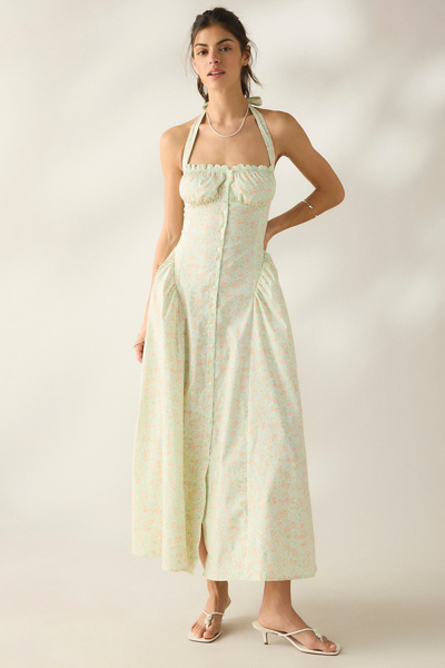 Kimchi Blue Tea Time Basque Waist Halter Midi Dress
