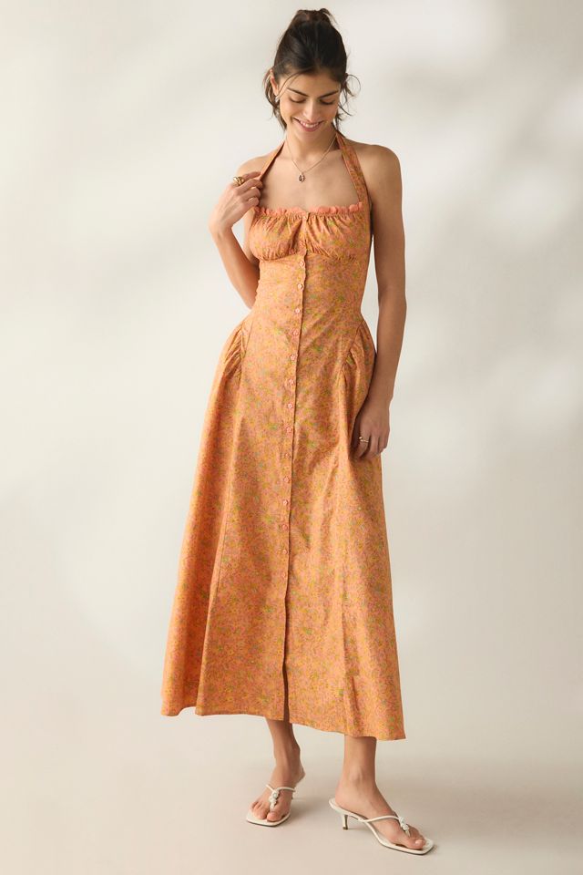 Kimchi Blue Tea Time Basque Waist Halter Midi Dress #4