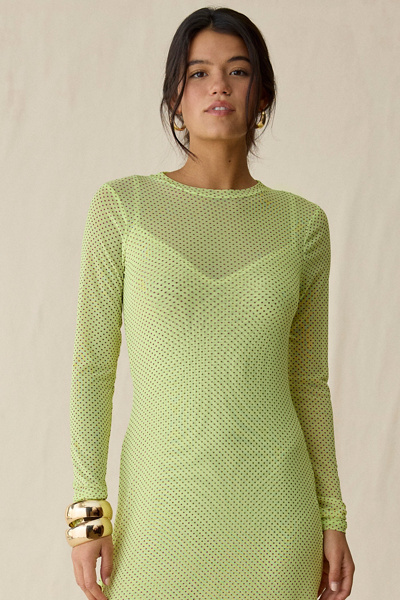 AFRM Paola Lime Clip Dot Long Sleeve Maxi Dress