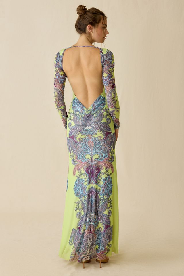 AFRM Talmo Mesh Backless Long Sleeve Maxi Dress #3