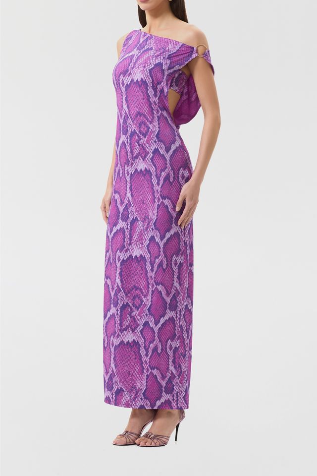 AFRM Saffron Cactus Snake Asymmetric Off-Shoulder Maxi Dress #2