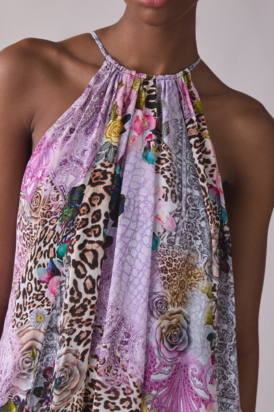 AFRM Colette Natural Patchwork Trapeze Halter Neck Mini Dress