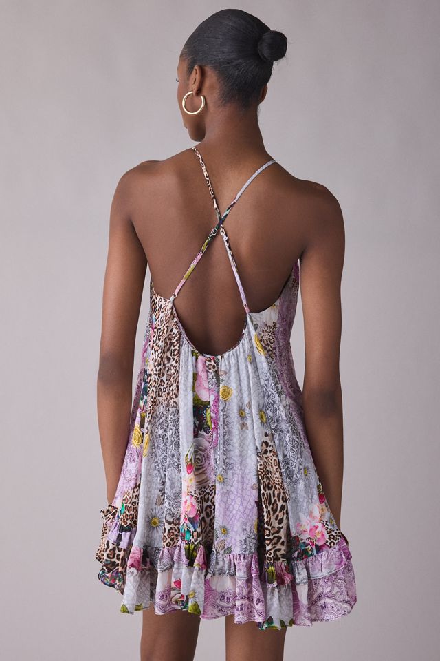 AFRM Colette Natural Patchwork Trapeze Halter Neck Mini Dress #2